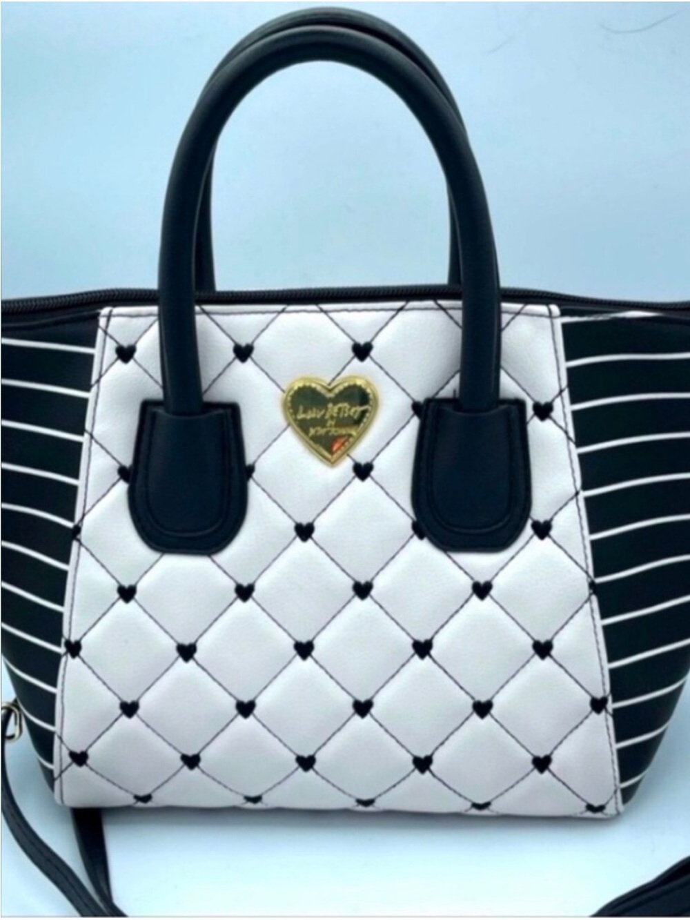 Betsey Johnson Black & White Quilted Satchel